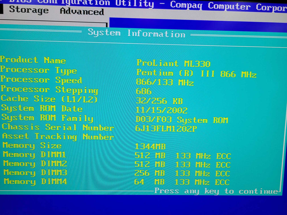 Compaq ProLiant ML330 - Pentium III 866Mhz 1344MB ECC RAM Ultra2 SCSI 145W PS %