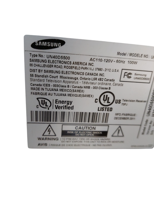 Samsung 40" LCD TV Model:UN40D5500RF =