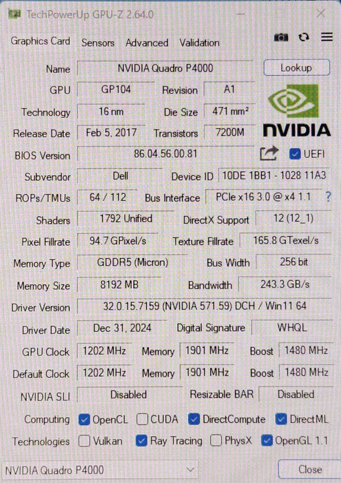 NVIDIA Quadro P4000 8GB GDDR5 Graphics Card 4x DisplayPort