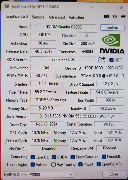 NVIDIA Quadro P2000 5GB GDDR5 Graphics Card | 4xDisplay Port