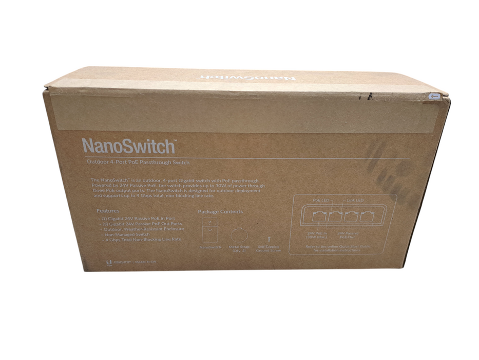Ubiquiti N-SW NanoSwitch Outdoor 4-Port PoE Passthrough Switch (New Sealed)