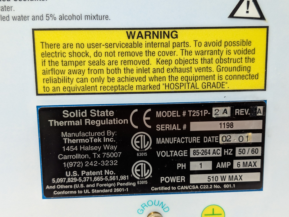 ThermoTek T251P-2A Solid State Recirculating Fluid Chiller -