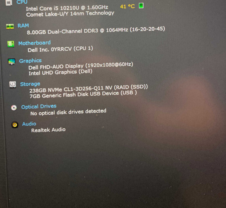 Dell XPS 13 7390 Core i5-10210U@1.6GHz 8GB RAM 256GB SSD Q Lap200