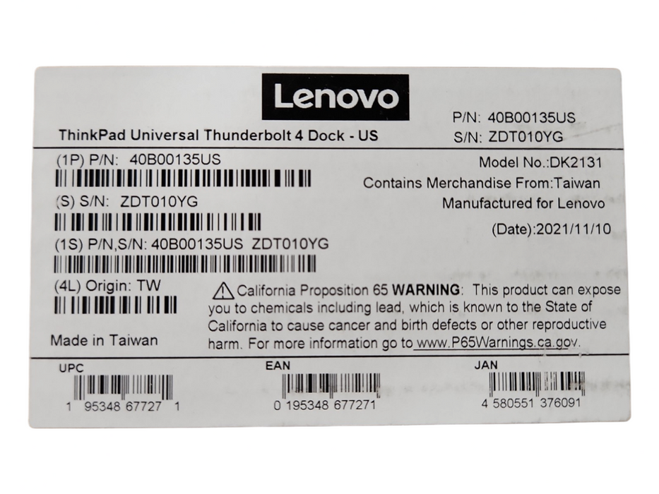 Lenovo ThinkPad Universal Thunderbolt 4 Docking Station DK2131 w/ 135W PSU