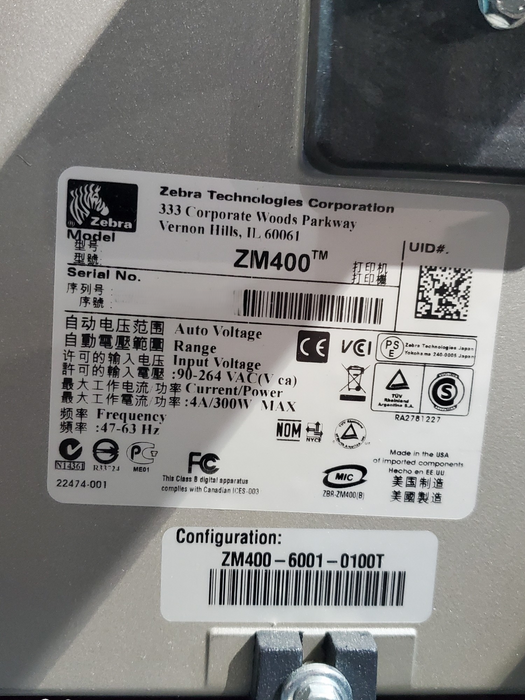 Zebra ZM400 Direct & Thermal Transfer Label Printer ZM400-6001-0100T *READ*