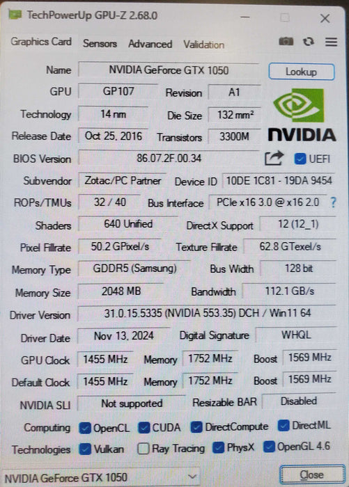 ZOTAC NVIDIA GeForce GTX 1050 2GB Graphics Card