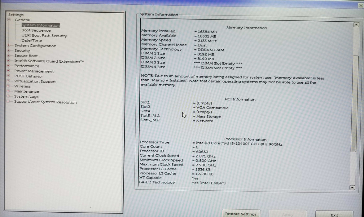 Dell G5 5000 PC, i5-10400F 2.90GHz 16GB RAM - 256GB NVMe - Nvidia M4000