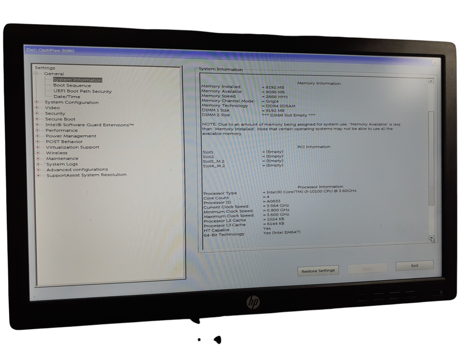 Dell OptiPlex 3080 | i3-10100 3.60GHz | 8GB DDR4 | 256GB NVMe