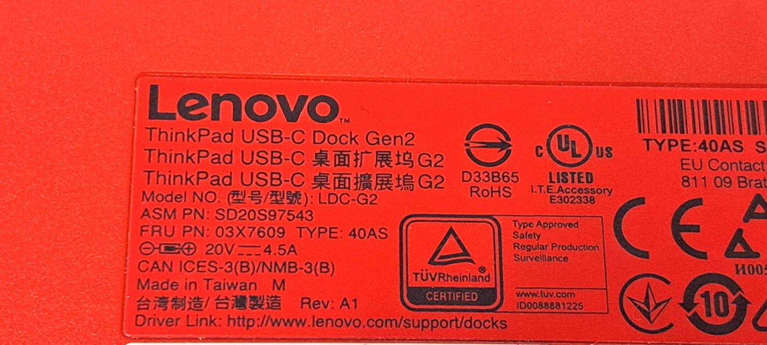 Lenovo ThinkPad USB-C Dock Gen 2 LDC-G2 40AS W/ Power Adapter