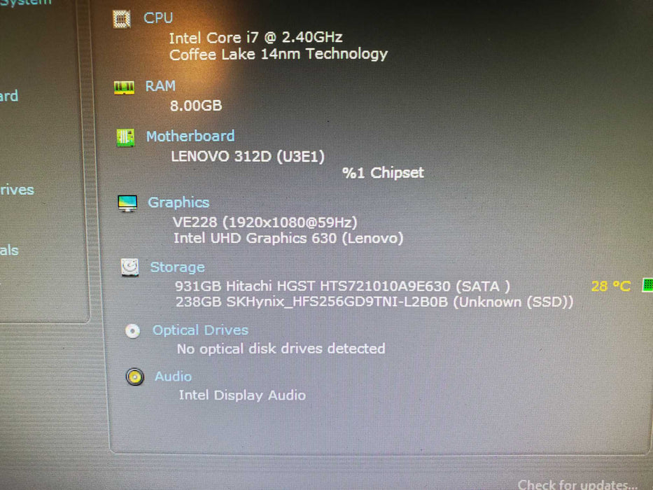 Lenovo ThinkCentre M720q Core i7-8700T 8GB RAM 256GB NVME+1TB HDD, WIFI