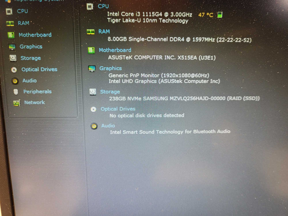 Asus X515 15.6" Display Screen Intel Core i3-1115G4 8GB RAM 256GB NVMe $ Lap200