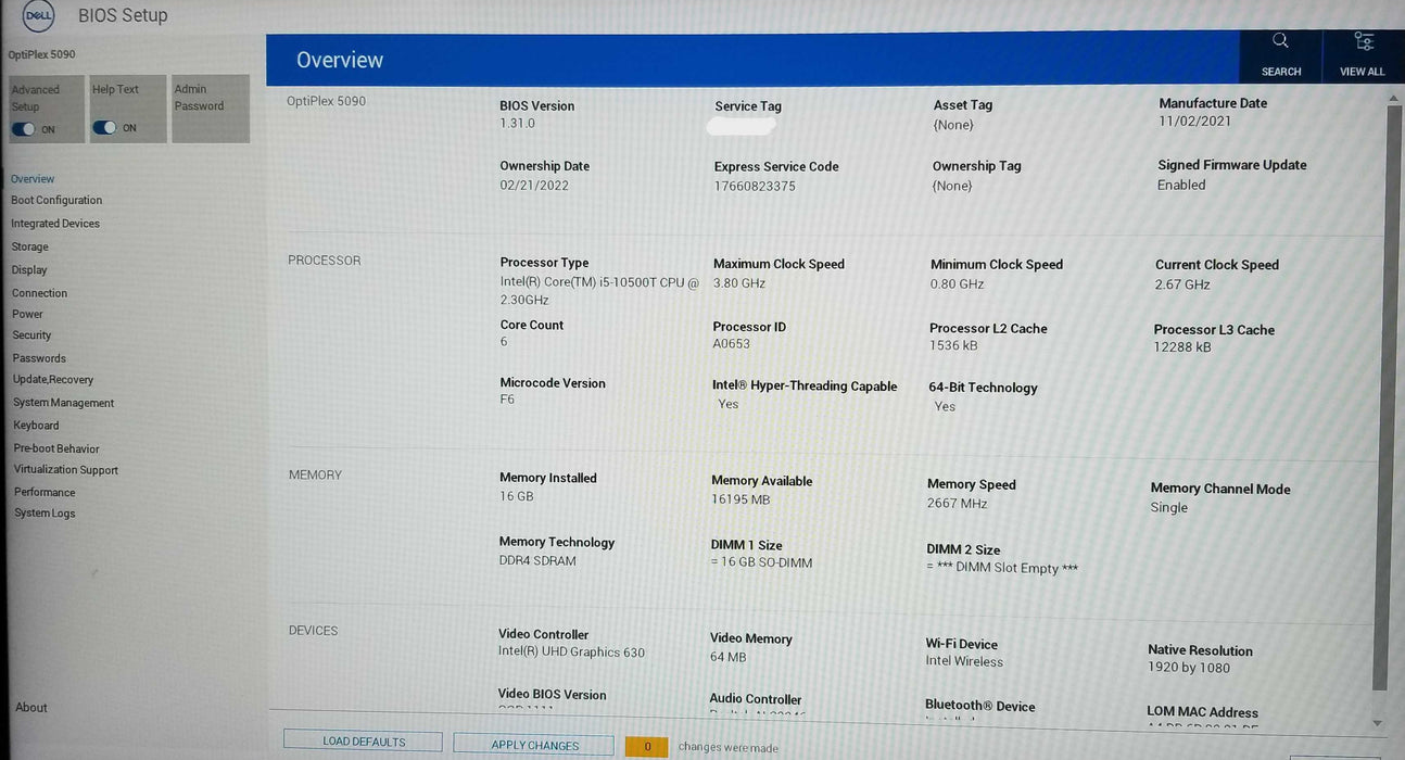 Dell OptiPlex 5090 USFF Intel i5-10500T CPU 2.30GHz 16GB RAM No HDD