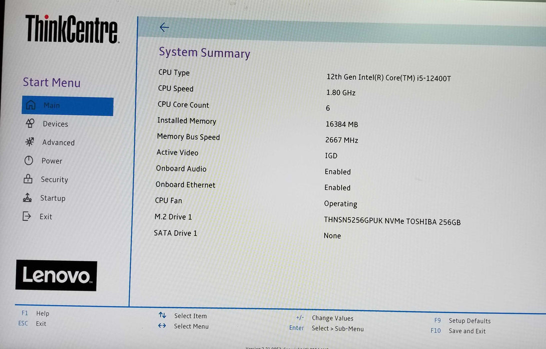 Lenovo ThinkCentre M70q Gen3 12th Gen Core i5-12400T CPU 16GB RAM 256GB AC