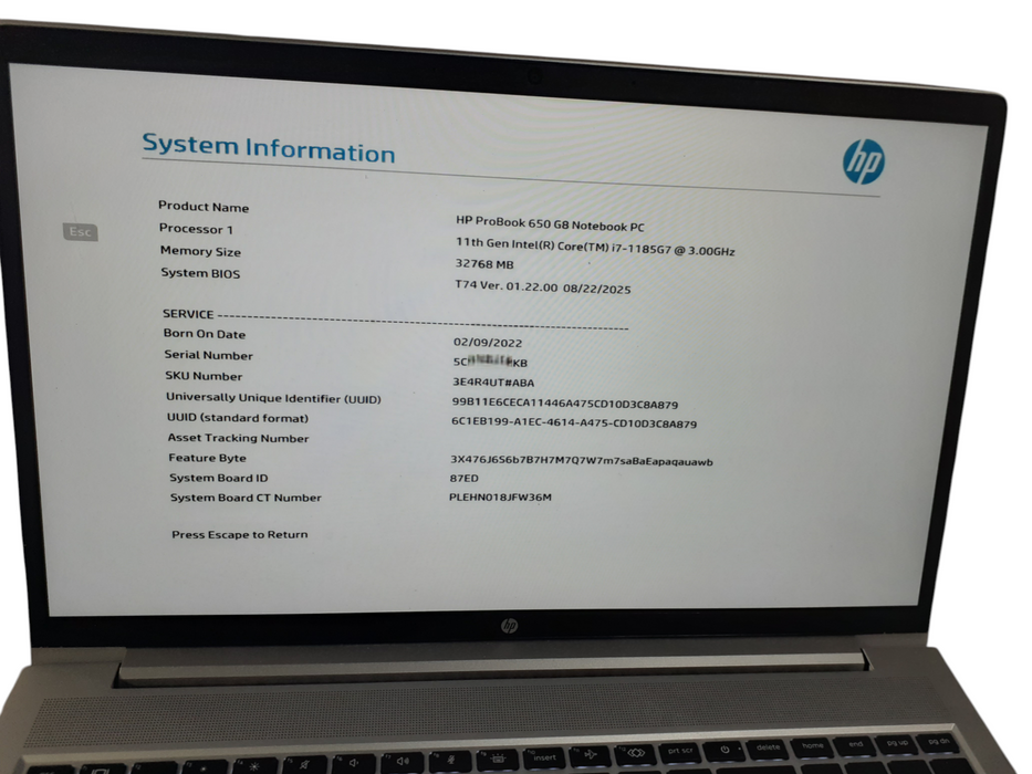 HP ProBook 650 G8 Notebook i7-1185G7 @3.0GHz 32GB DDR4 256GB NVMe  Lap200