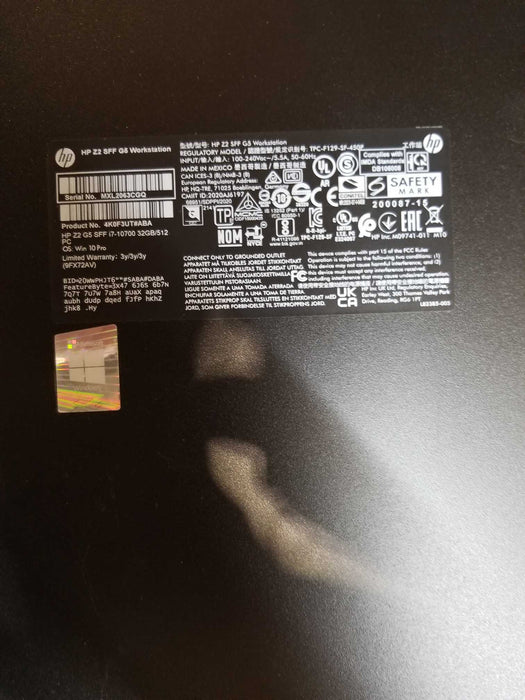 HP Z2 SFF G5 Workstation Core i7-10700 CPU 2.90GHz, 16GB RAM 256GB NVMe