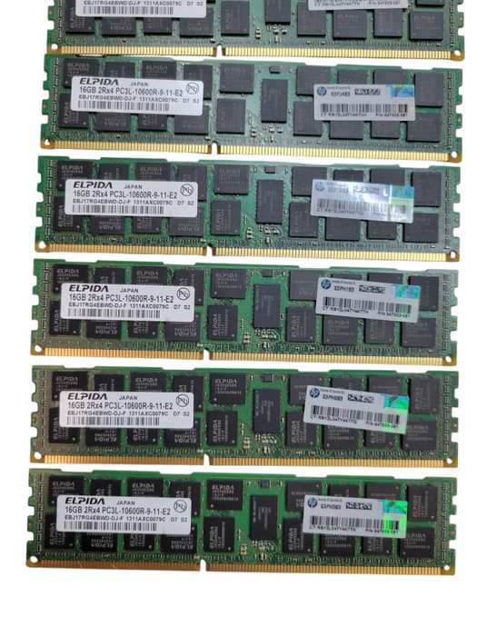 Lot of 16x - 16GB ELPIDA 2Rx4-PC3L-10600R-9-11-E2 Server Memory %