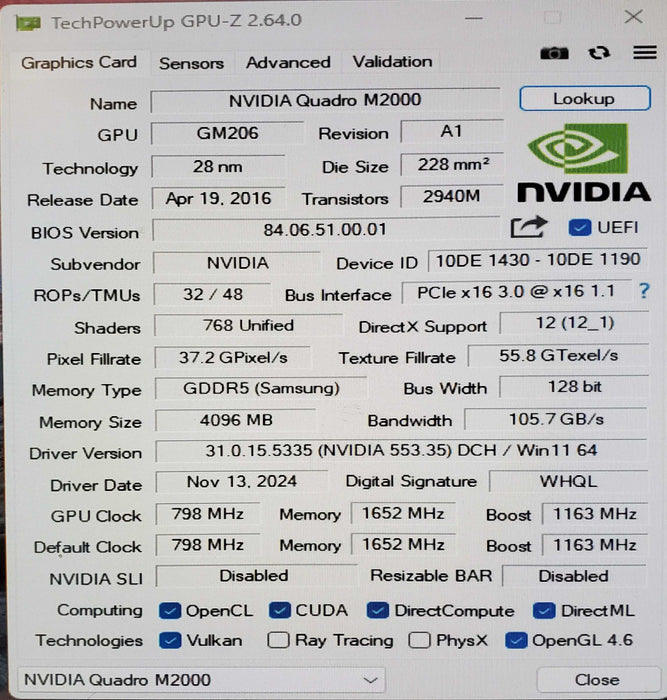 Nvidia Quadro M2000 4GB GDDR5 Graphics Card 4x Display Port
