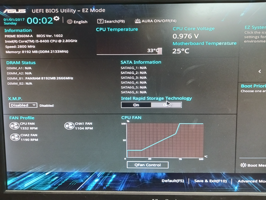 Asus Prime B360M-A Motherboard Intel i5-8400 CPU 8GB DDR4 I/O Included
