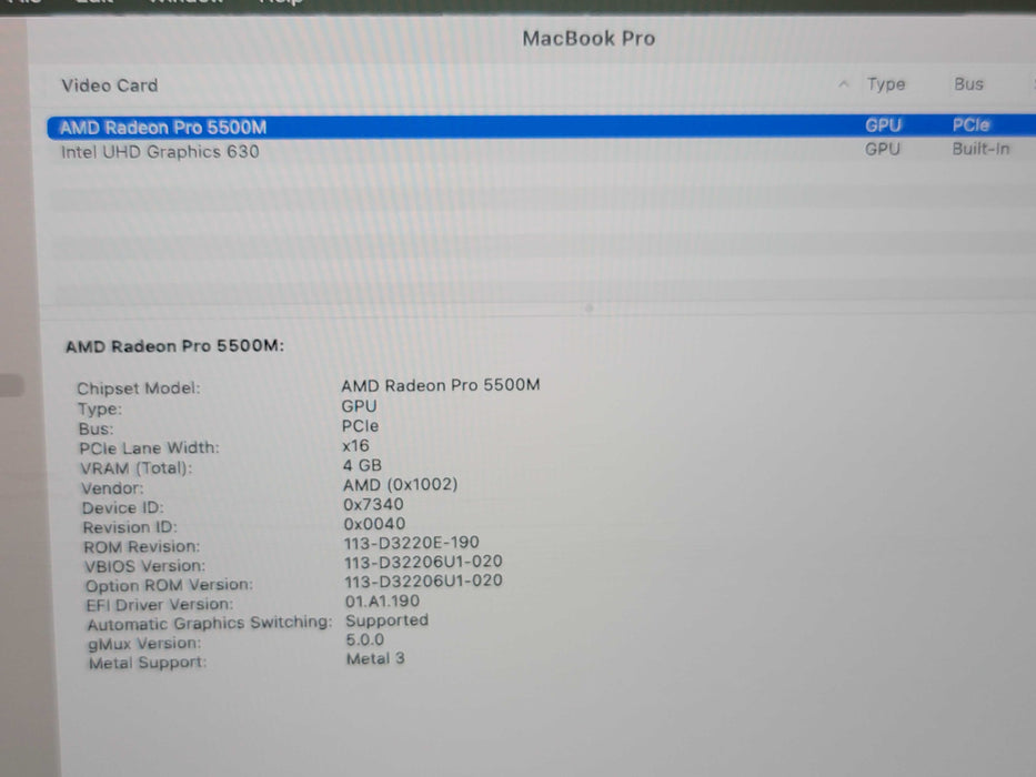 Apple Macbook Pro 2019 16" 8-Core i9-9880H @ 2.3GHz 16GB DDR4 1TB SSD GPU (