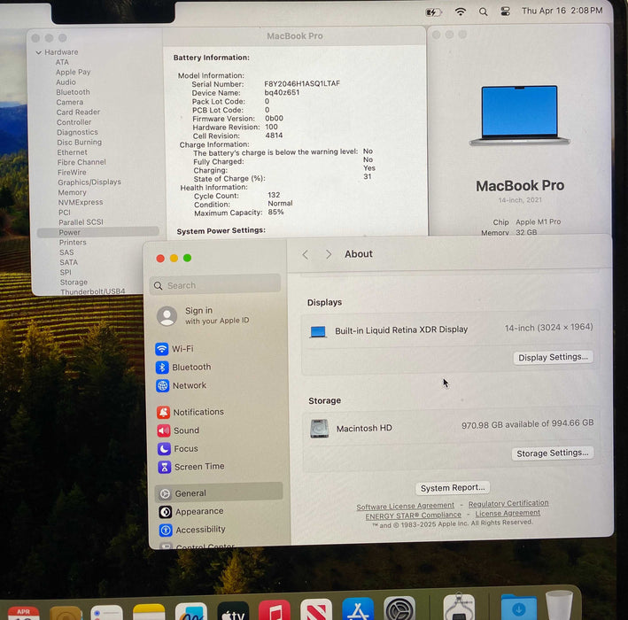 Apple  MacBook Pro 14 ' 2021 M1 Pro 32GB RAM 1TB SSD No Power Adapter