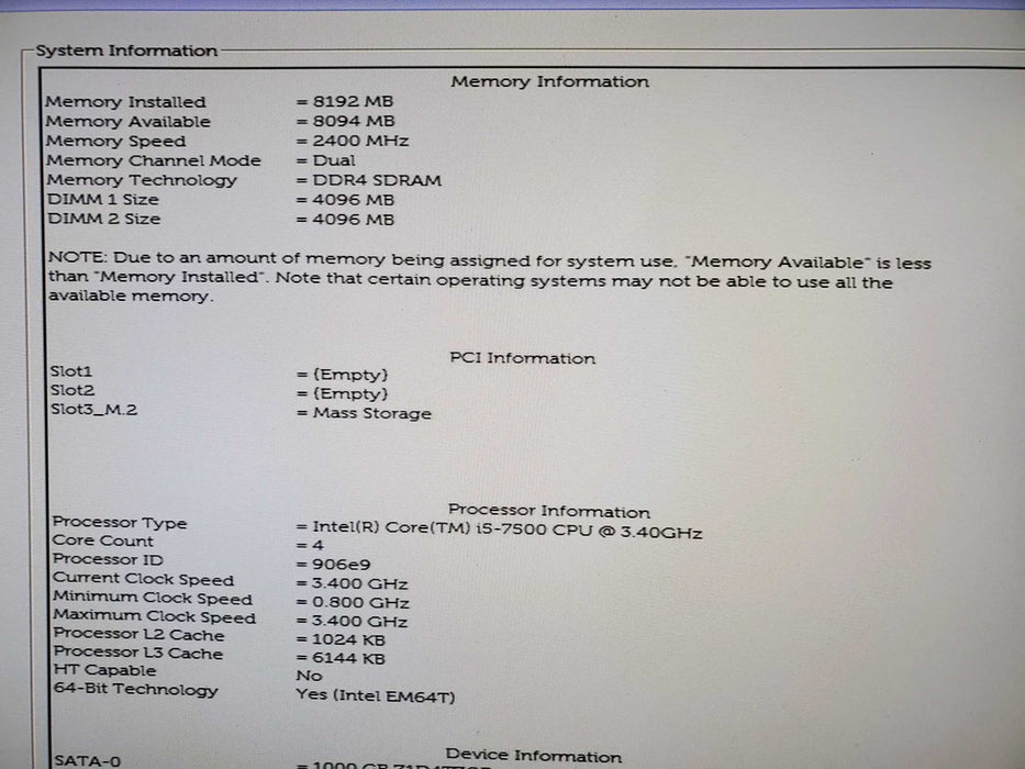 Dell Optiplex 3050 SFF PC i5-7500 @ 3.40GHz 8GB RAM 256GB nvme 1TB HDD