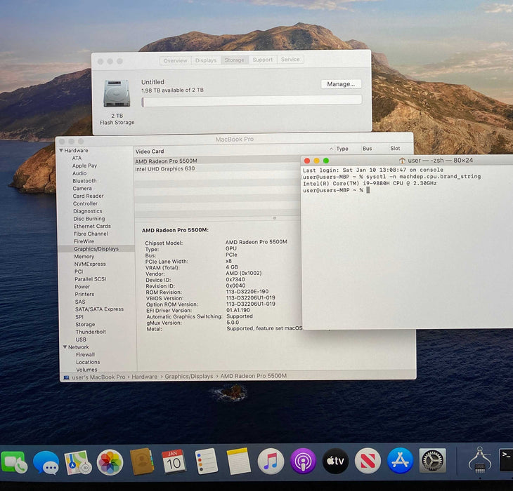 Apple MacBook Pro 16" 2019 i7-9880H Radeon Pro 5500M 32GB RAM 2TB SSD READ
