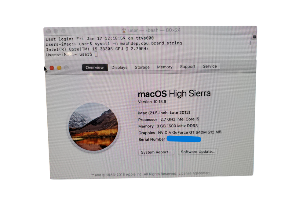 Apple iMac 2012 A1418 21" | Core I5-3330S | 8GB Ram DDR3 | 1TB HDD