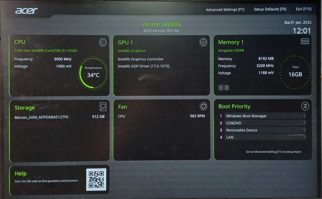 Acer Veriton X4660G SFF Desktop, i5-12500, 16GB DDR4, 512GB NVMe