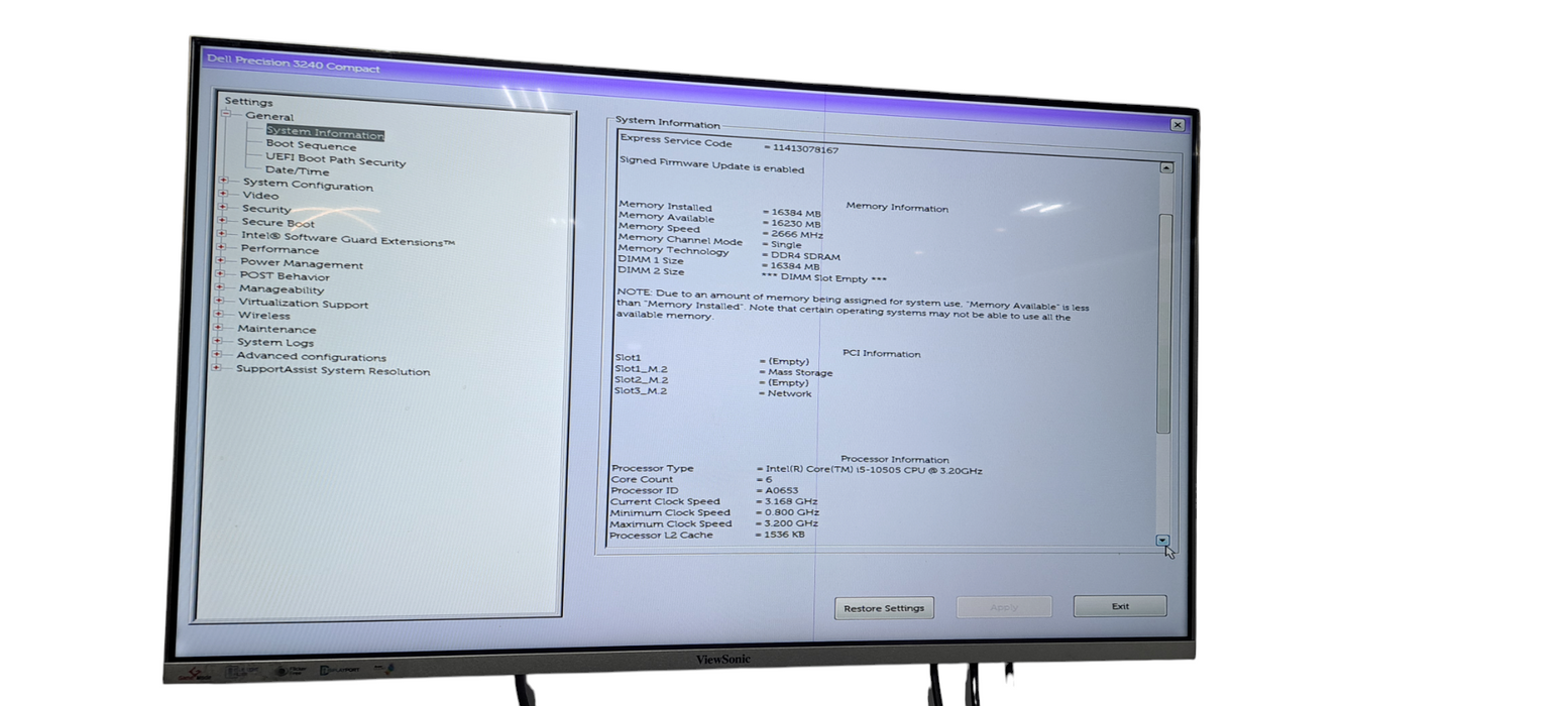 Dell Precision 3240 USFF i5-10505 CPU|16GB RAM|256GB NVMe W/ AC