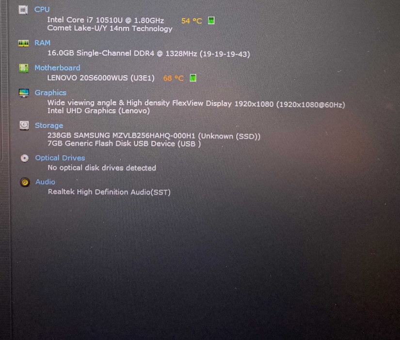 Lenovo ThinkPad T15 Core i7-10510U@1.80GHz 16GB RAM 256GB SSD  Lap200