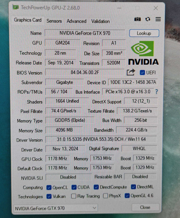 Gigabyte WINDFORCE NVIDIA GeForce GTX 970 4GB GDDR5 Graphics Card )