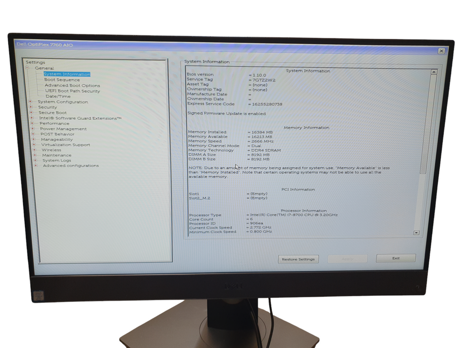 Dell OptiPlex 7760 AIO | i7-8700 @ 3.2GHz | 16GB DDR4 | NO HDD/OS | READ