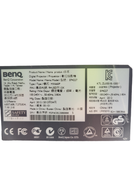 BENQ MX660P DLP Projector HDMI EP4227 - 444 hours &