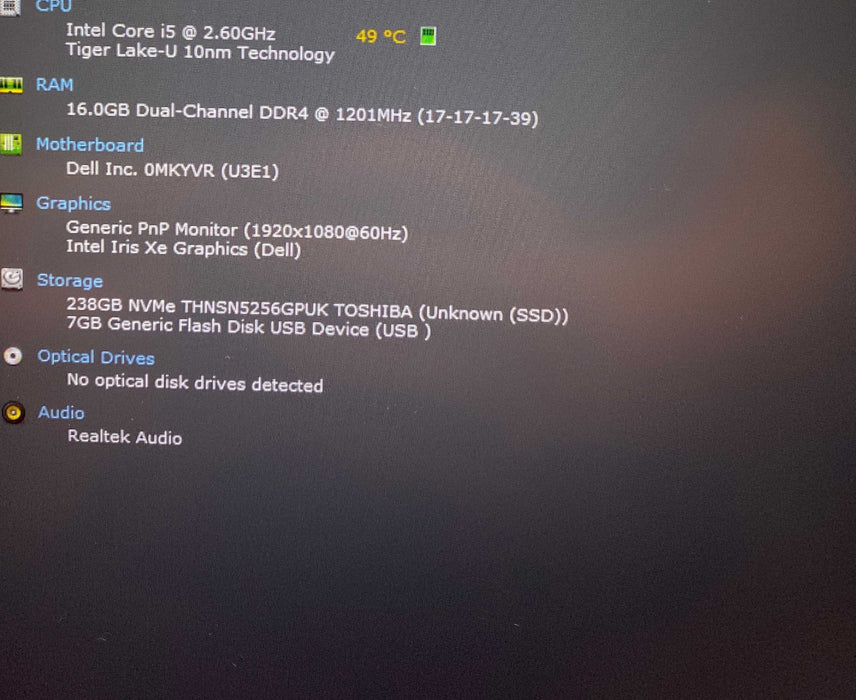 Dell Latitude 5520 Core i5-1145G7@2.60GHz vPRO 16GB RAM 256GB SSD READ  Lap200