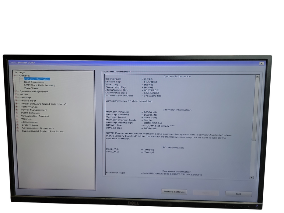 Dell OptiPlex 3080 Micro i5 - 10500T @ 2.30GHz 16GB DDR4 Ram No HDD