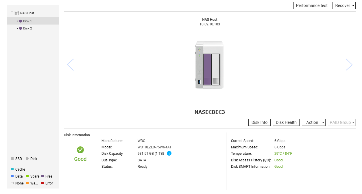 QNAP TS-231, 2 Bay NAS with 2x 1TB HDDs, No Power adapter