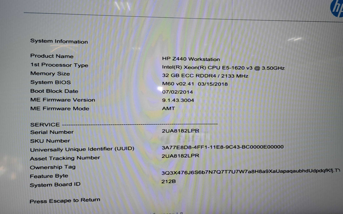 HP Z440 Workstation Xeon E5-1620 v3|32GB DDR4 RAM|Quadro K2200|No HDD