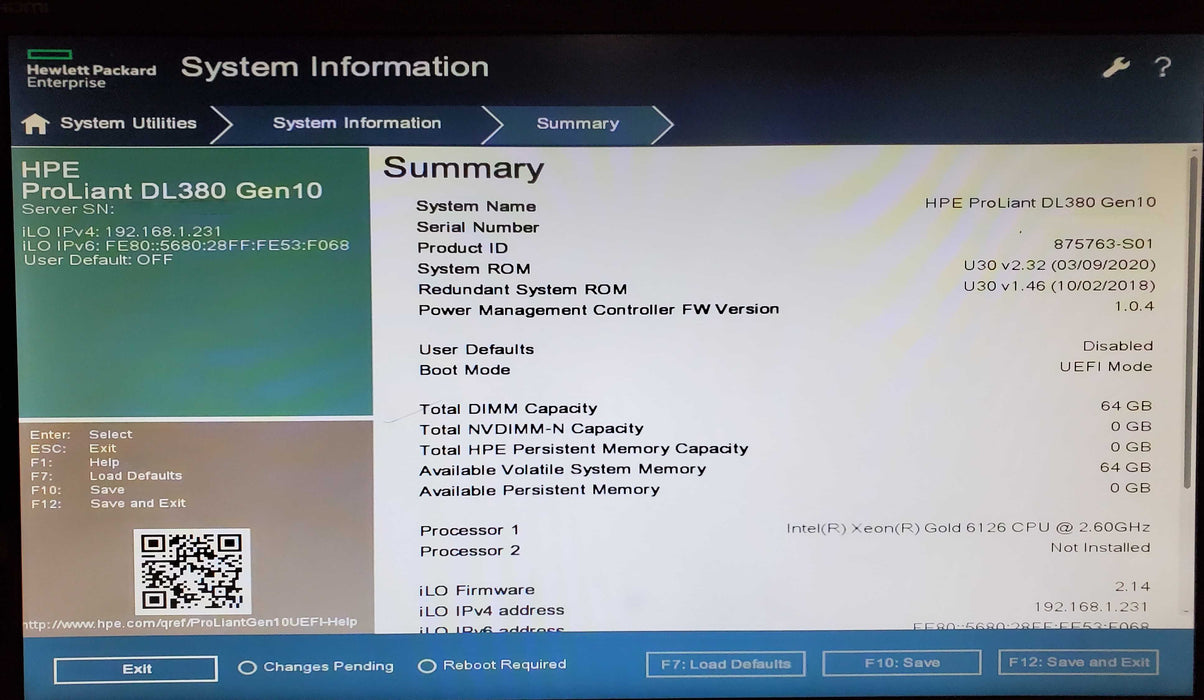 HP ProLiant DL380 Gen 10 1x Xeon Gold 6126 64GB DDR4 P408i-a SR Gen10 - No