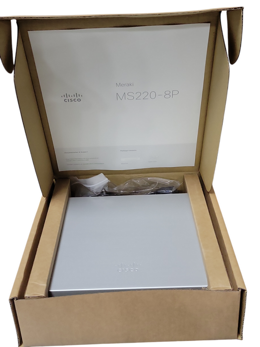 New Open-Box Cisco Meraki MS220-8P, 8-Port Gigabit PoE Network Switch Q_