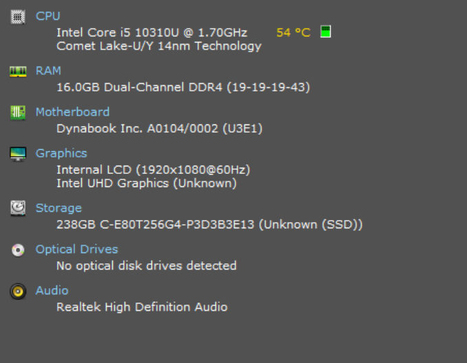 DynaBook TECRA A40-G TOUCH, i5-10310U 1.70GHz, 16GB DDR4, 256GB NVMe Q Lap200