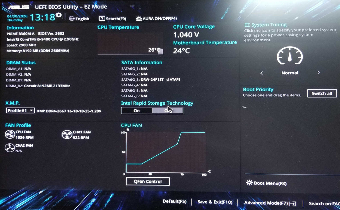 Custom PC W/ Asus B360M-A Core i5-9400 CPU 8GB RAM - No HDD