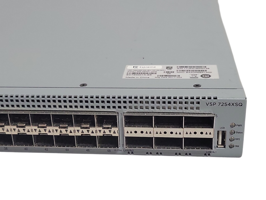 Extreme VSP 7254XSQ 48x 1G/10G SFP+ 6x40G QSFP+ Network Switch W/ 2x PSU _
