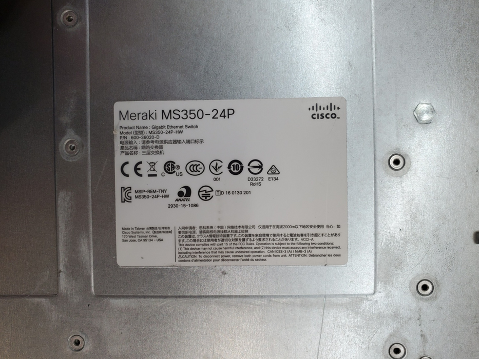 Cisco Meraki MS350-24P-HW 24x 1GB PoE+ RJ-45 4x 10GB SFP+ Switch, Unclaimed
