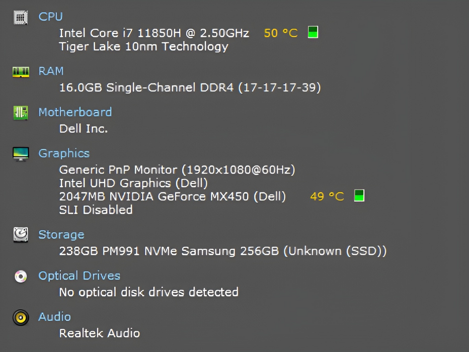 Dell Latitude 5421, i7-11850H 2.50GHz, 16GB DDR4, 256GB NVMe, MX450, No PWR  Lap200