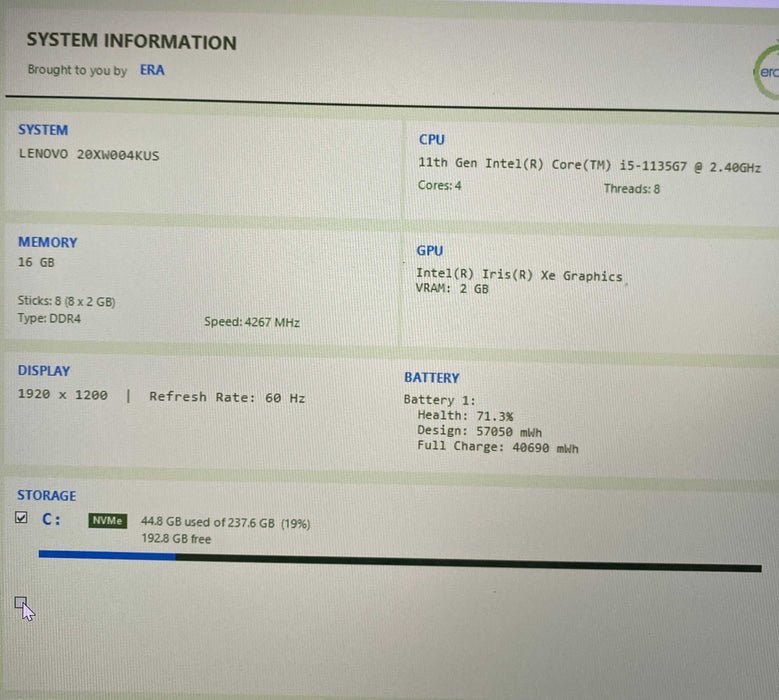 Lenovo ThinkPad X1 Carbon Gen 9 i5-1135G7@2.40GHz 16GB RAM 256GB SSD  Lap200