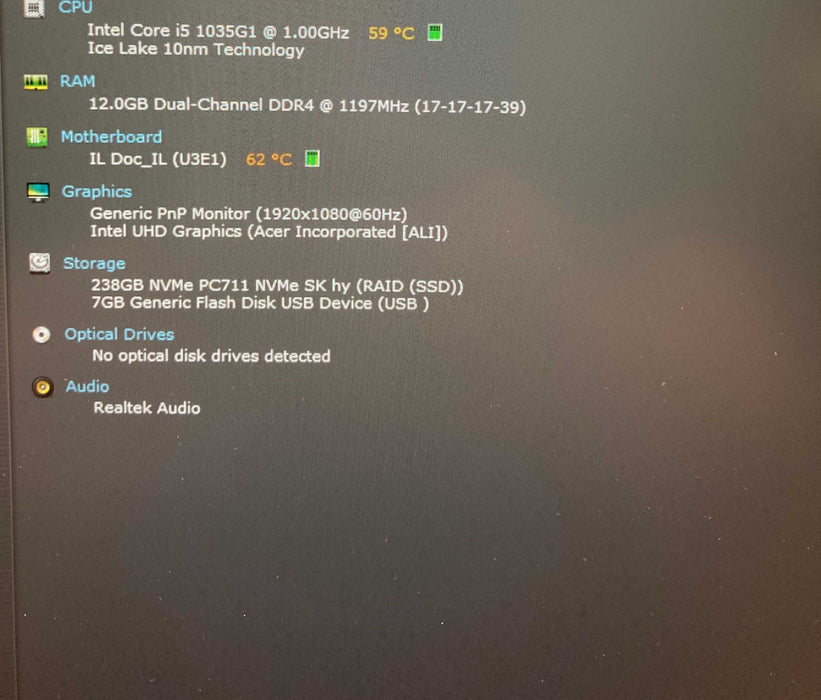 Acer Aspire A515-55 Core i5-1035G1@1.00GHz 12GB RAM 256GB SSD  Lap200