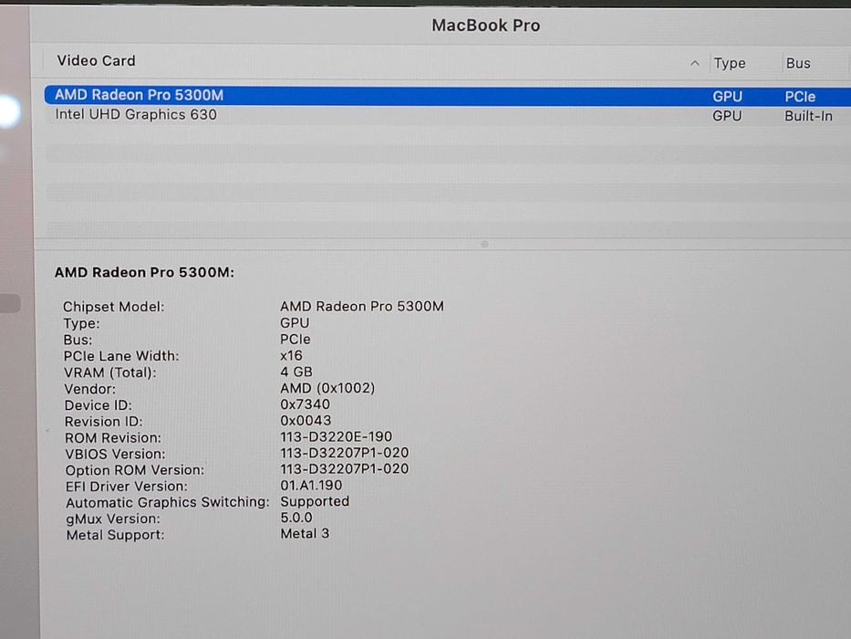 Apple Macbook Pro 2019 16" 6-Core i7-9750H@2.6GHz 16GB DDR4 500GB SSD GPU