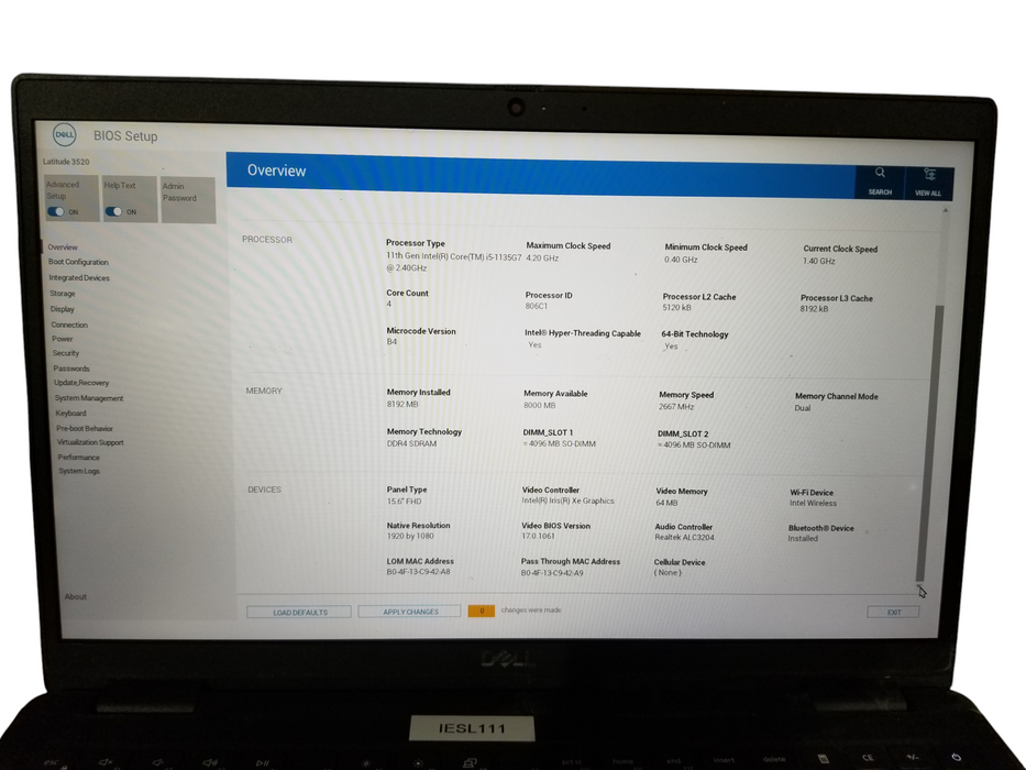 Dell Latitude 3520, Core i5-1135G7 @2.40GHz, 8GB DDR4, 256GB SSD *READ*  Lap200