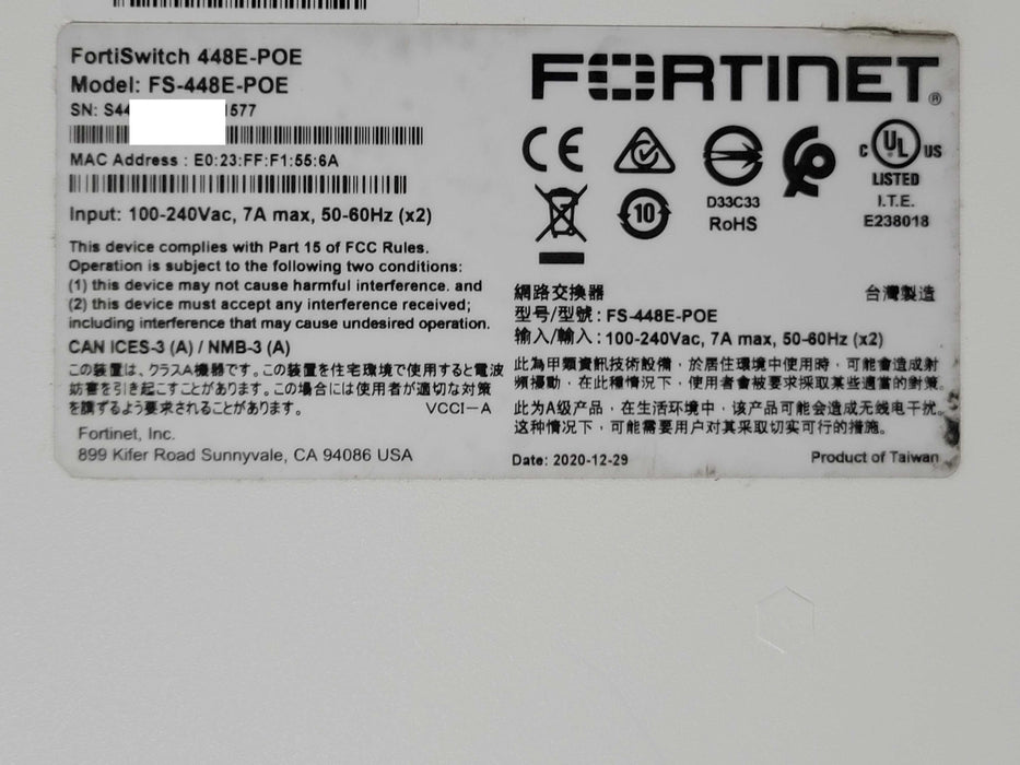 Fortinet FortiSwitch FS-448E-POE 48 Ports Rack Mountable Poe Switch _