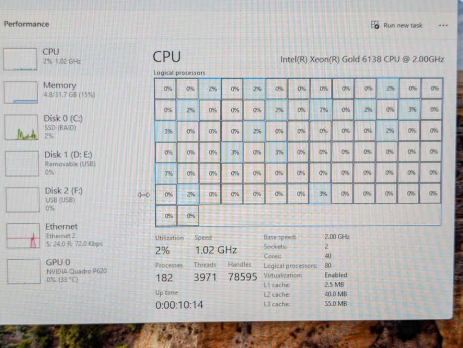 DELL Precision 7920 2x Xeon GOLD 6138 20 Core CPUs 32GB RAM 500GB SDD  -